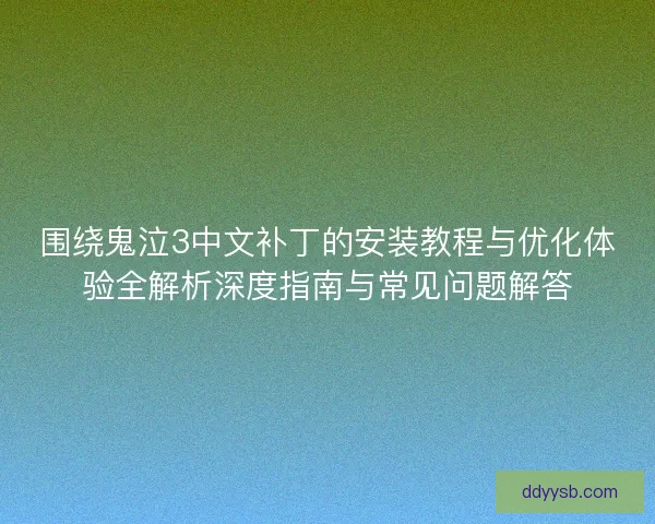 围绕鬼泣3中文补丁的安装教程与优化体验全解析深度指南与常见问题解答